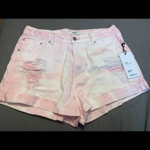 Midrise Pink Tie Dye distressed shorts